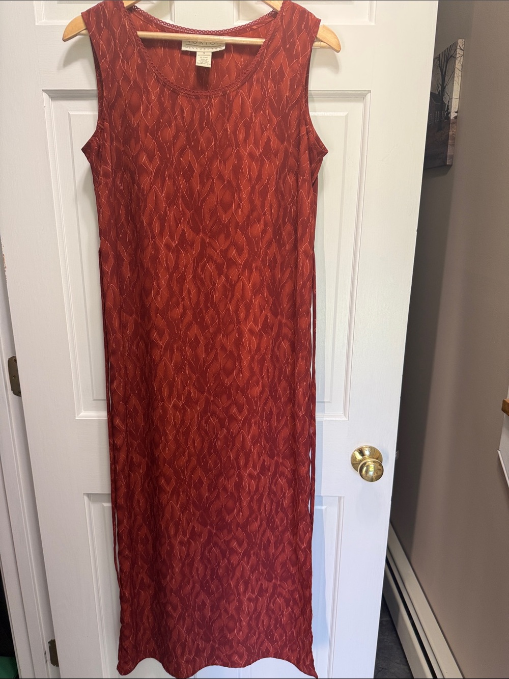Norton McNaughton rust colored leaf print maxi dress